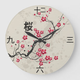 Orientalische Art Sakura Cherry Blossom Art Große Wanduhr