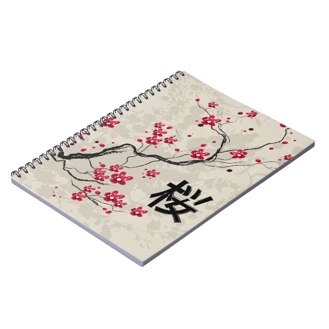 Orientalische Art Sakura Cherry Blossom Art Notizblock (Linke Seite)