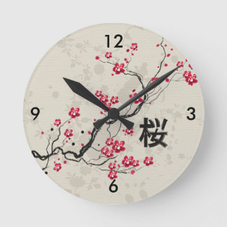 Orientalische Art Sakura Cherry Blossom Art Runde Wanduhr