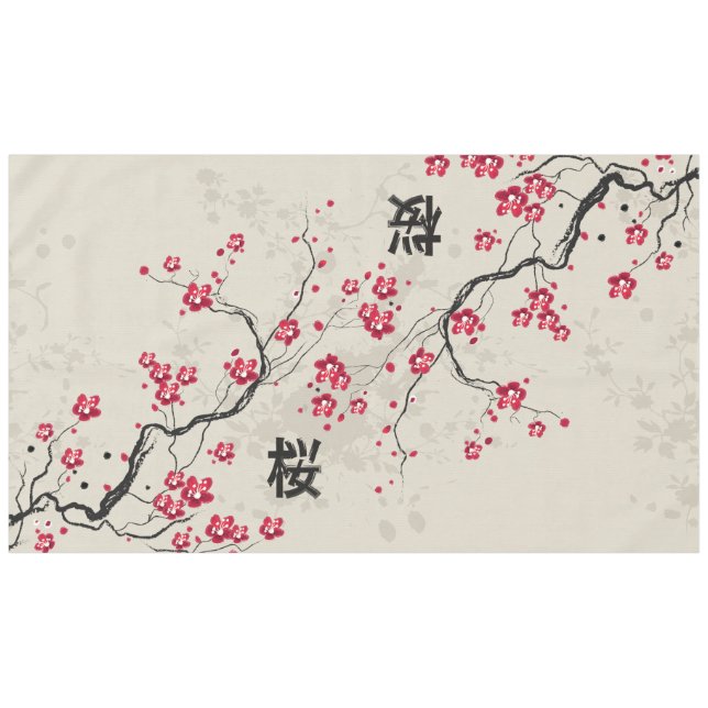 Orientalische Art Sakura Cherry Blossom Art Tischdecke (Vorderseite (Horizontal))