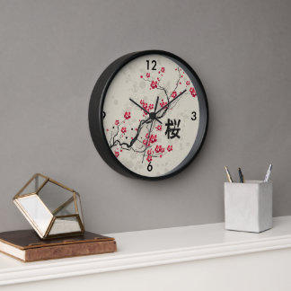 Orientalische Art Sakura Cherry Blossom Art Wanduhr