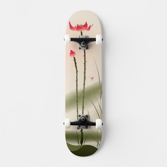 Orientalische Artmalerei, hohes Lotus Skateboard (Vorderseite)