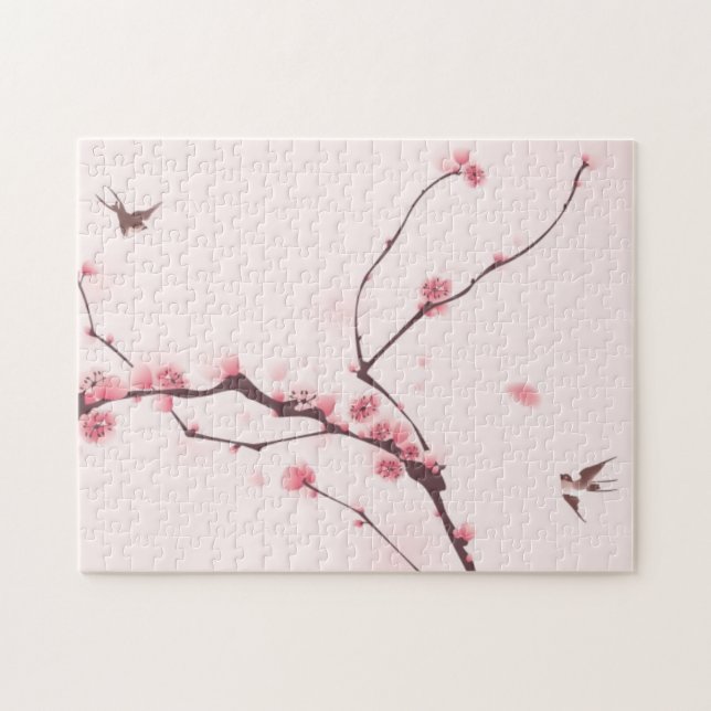 Orientalische Artmalerei, Kirschblüte Puzzle (Horizontal)