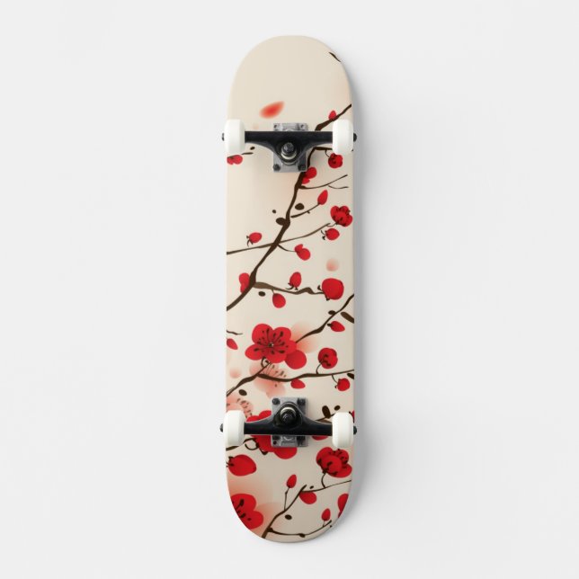 Orientalische Artmalerei, Pflaumenblüte im Skateboard (Vorderseite)