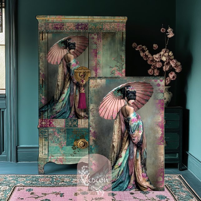 Orientalische Ästhetik Elegant Geisha Portrait Seidenpapier (Oriental Aesthetics, Portrait Elegant Geisha, Eclectic Art Decoupage Tissue Paper)