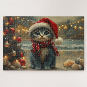 Orientalische Blaue Katze Weihnachten Vintage Stra Puzzle
