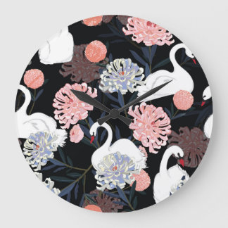 Orientalische blühende Blumen Schwan Muster Große Wanduhr