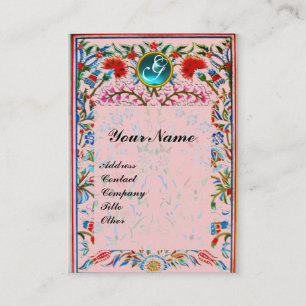 ORIENTALISCHE BLUMEN DAMAST MONOGRAMM Blau Aquamar Visitenkarte