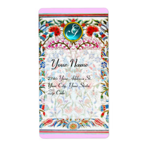 ORIENTALISCHE BLUMEN DAMAST MONOGRAMM Blau Rosa