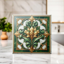 Orientalische Blumenornamentfliese - Grün und Gold