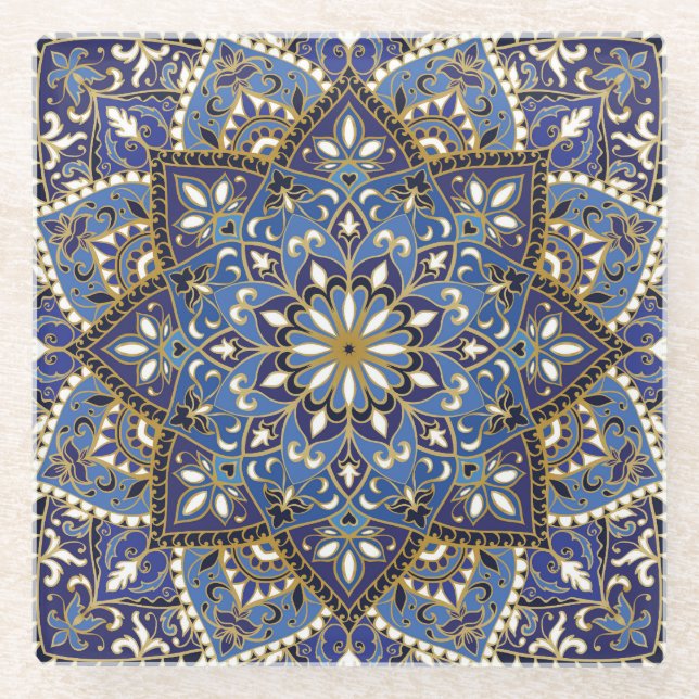 Orientalische Blüte: Vintager Teppich Glasuntersetzer (Vorderseite)