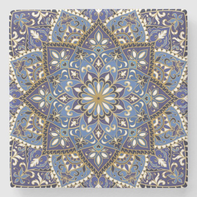 Orientalische Blüte: Vintager Teppich Steinuntersetzer (Vorderseite)