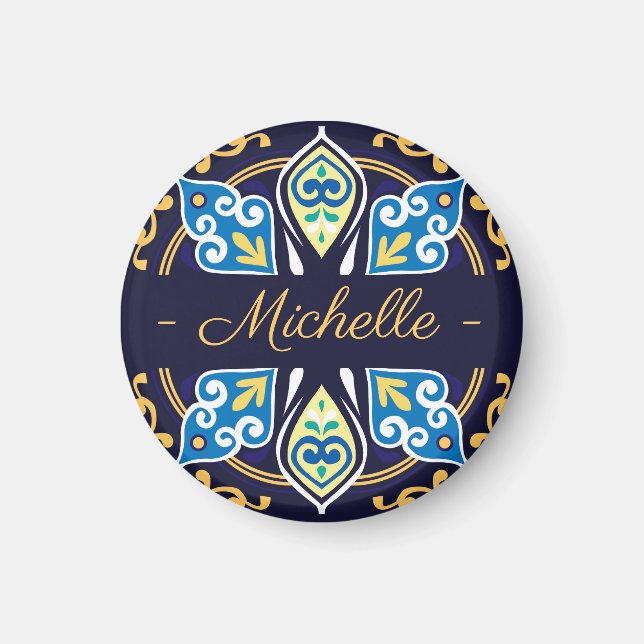 Orientalische Fliesen, Azulejos, mit Namen rund Magnet (Vorne)