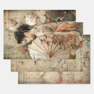 Orientalische Geisha-Ästhetik Schwergewicht-Decoup Geschenkpapier Set