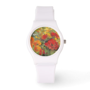Orientalische Mohnblumen-Feld Armbanduhr