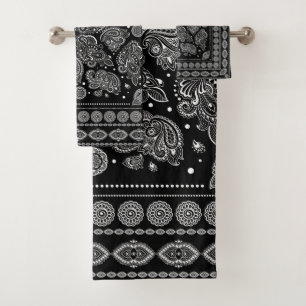 Orientalische Paisley-Verzierung Schwarzweiss Badhandtuch Set