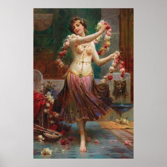 Orientalische Schönheit mit Rose von Hans Zatzka - Poster (Vorne)