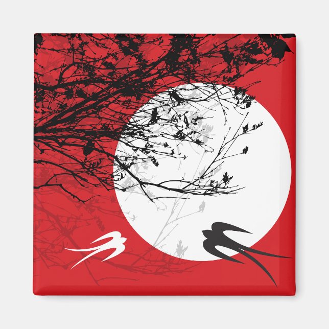 Orientalische Schwalben im Mondlicht-Magnet Magnet (Vorne)