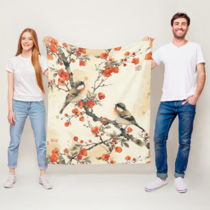 Orientalische Singvögel und Blüten - Traditionelle Fleecedecke