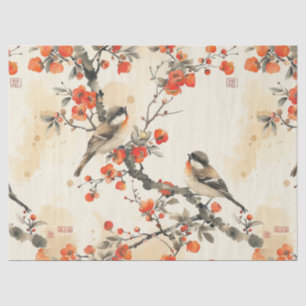 Orientalische Singvögel und Blüten - Traditionelle Seidenpapier