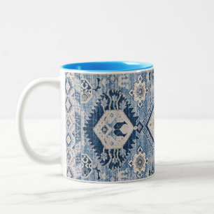 Orientalischer Antik-Blau-Kilim-Teppich Zweifarbige Tasse