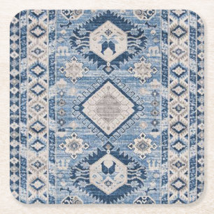 Orientalischer Antiker Blauer Kelim Teppich Rechteckiger Pappuntersetzer