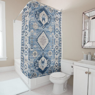 Orientalischer Antiker Blauer Kilim-Teppich Duschvorhang