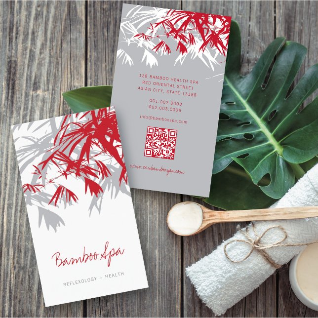 Orientalischer Bambus Blätter Tree Modern Zen Well Visitenkarte (Oriental Asian Bamboo Leaves Modern Zen Spa Business Card / Profile Card @ fatfatin_red_knot)