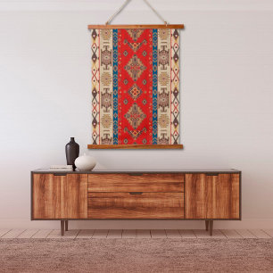 Orientalischer Blassgold-Rot-Türkischer Kilim-Tepp Wandteppich Mit Holzrahmen