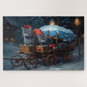 Orientalischer blauer Katzen-Schneeschlitten Weihn Puzzle