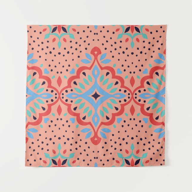 Orientalischer Damast, Talavera Töpfermuster. Wandteppich (Vorderseite)