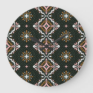 Orientalischer Damast: Vintage-Talavera-Mosaik. Große Wanduhr