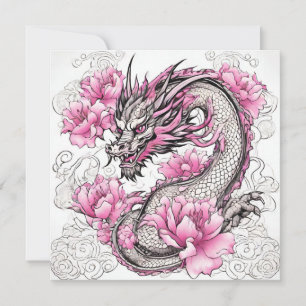 Orientalischer Drache mit kräftigen rosa Blume Karte