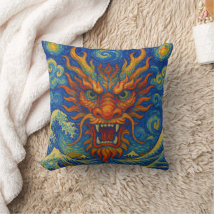 Orientalischer Drache Sternennacht Kanagawa Wellen Kissen
