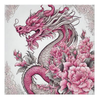 Orientalischer Drache und rosa Blume