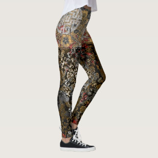 Orientalischer Goldblatt-Silber-Drache Leggings