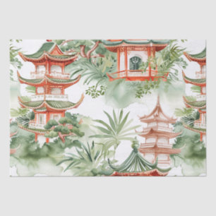 Orientalischer Pagodengarten Salbei-Wasserfarbe Seidenpapier
