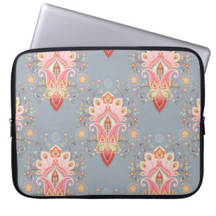 Orientalischer Paisley-Pfauenfeder-Hintergrund Laptopschutzhülle