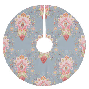 Orientalischer Paisley-Pfauenfeder-Hintergrund Polyester Weihnachtsbaumdecke
