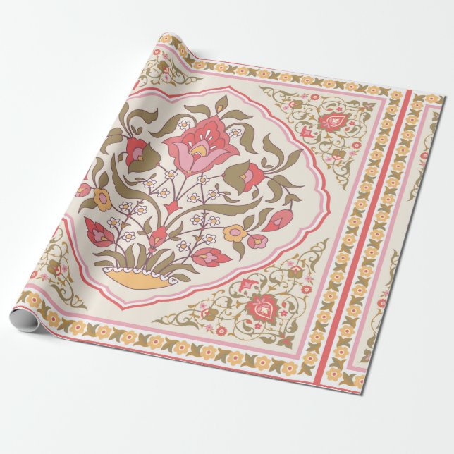 Orientalischer Stil verziertes Blumendesign Geschenkpapier (Ungerollt)