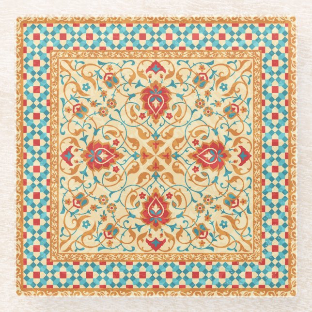 Orientalischer Teppich, Blumenmuster. Glasuntersetzer (Vorderseite)
