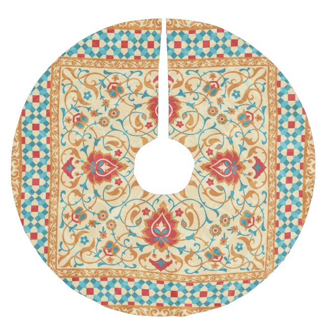 Orientalischer Teppich, Blumenmuster. Polyester Weihnachtsbaumdecke (Vorderseite)