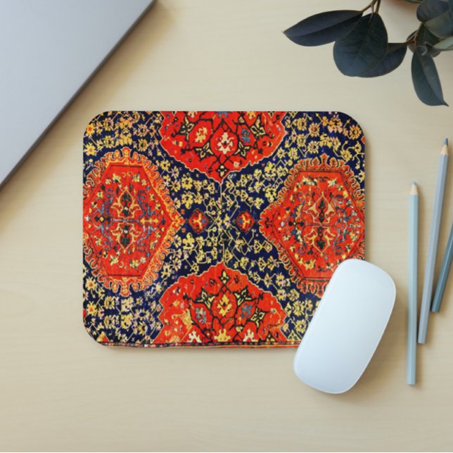 Orientalischer Teppich in blau und hellorange Mousepad (Von Creator hochgeladen)