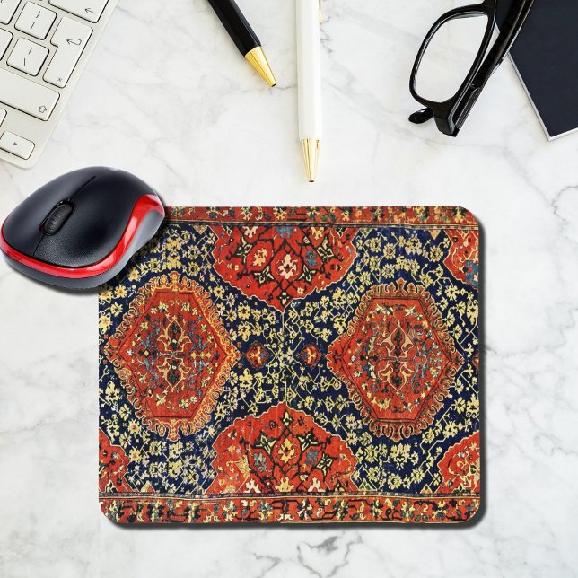 Orientalischer Teppich in Blau und Orange Mousepad (Von Creator hochgeladen)