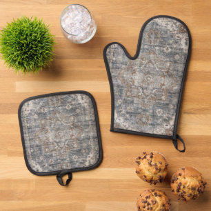 Orientalischer türkischer persischer Teppich Ofenhandschuh & Topflappen-Set
