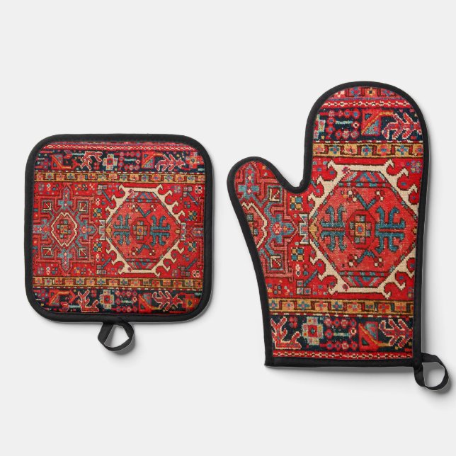 Orientalischer türkischer Teppich Ofenhandschuh & Topflappen-Set (Vorderseite)