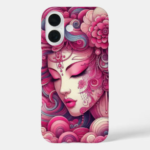 Orientalischer Vektor abstrakt Geisha Rosa Fraktal iPhone 16 Hülle