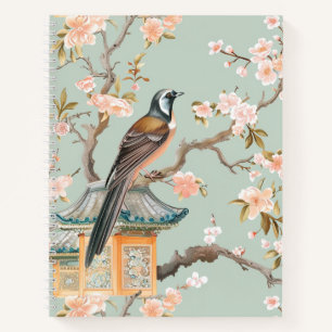 Orientalischer Vogel und Fruchtblüten SpiralNotebo Notizbuch