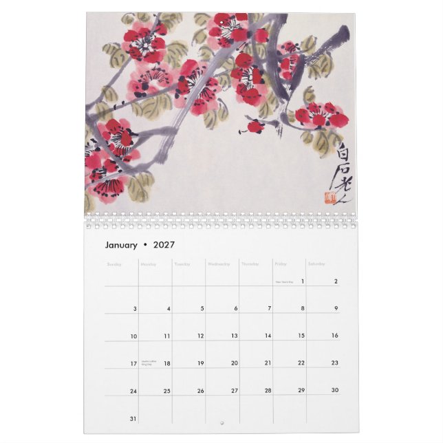 Orientalischer Vorlagenkunst-Pflanzen-Kalender Kalender (Jan 2027)