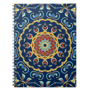 Orientalischer Wasserfarben-Blumen-Mandala-Teppich Notizblock